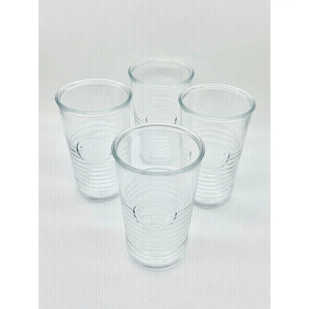 Set of 4  Bormioli Rocco Officina 1825 Glasses horizontal ridges embossed seal